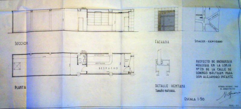 Plano de situación, secciones, fachada y detalle