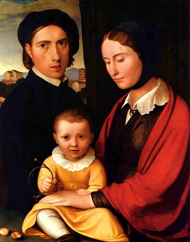 Autorretrato del artista con mujer y su hijo Alfonso, madera, hacia 1820, Behnhaus, Lübeck