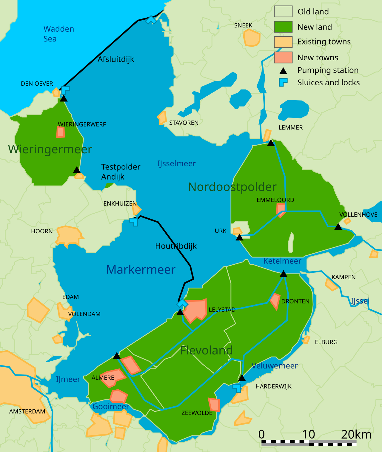Mapa del actual lago IJsselmeer (parte del antiguo Zuiderzee)