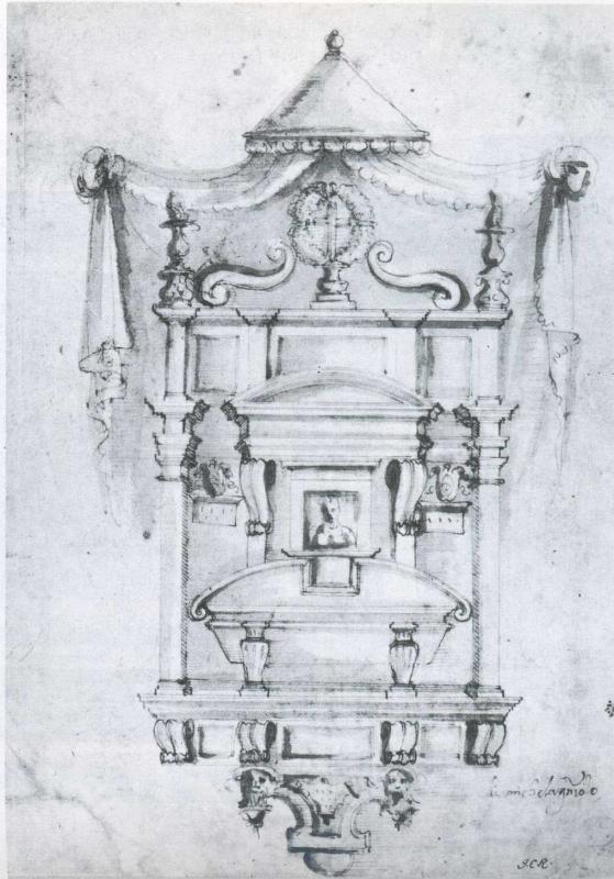 Tumba de Cecchino Bracci; dibujo anónimo de mediados del siglo XVI, probablemente según traza original de Miguel Ángel.