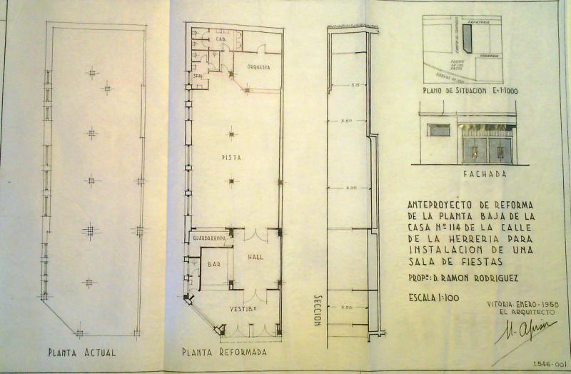 Plano de situación, fachada, plantas y sección.