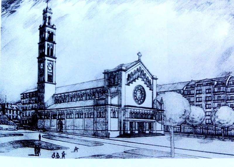 Dibujo en perspectiva de la iglesia