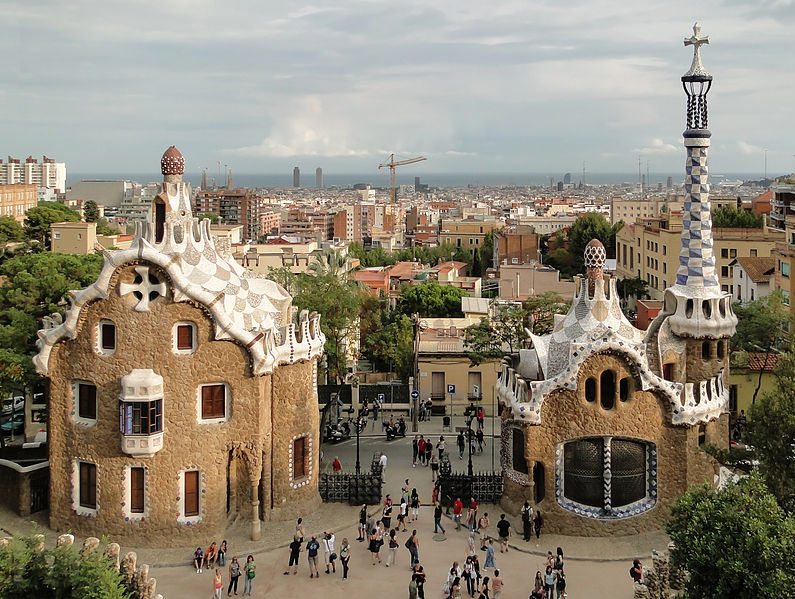 Houses in Park Güell designed by Antoni Gaudi, Barcelona, Spain