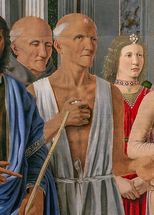 LAURANA , Luciano. Presunto retrato de Luciano Laurana, representado como San Jerónimo, el santo patrón de Dalmacia, detalle del Retablo de Brera (1472-4) de Piero della Francesca.