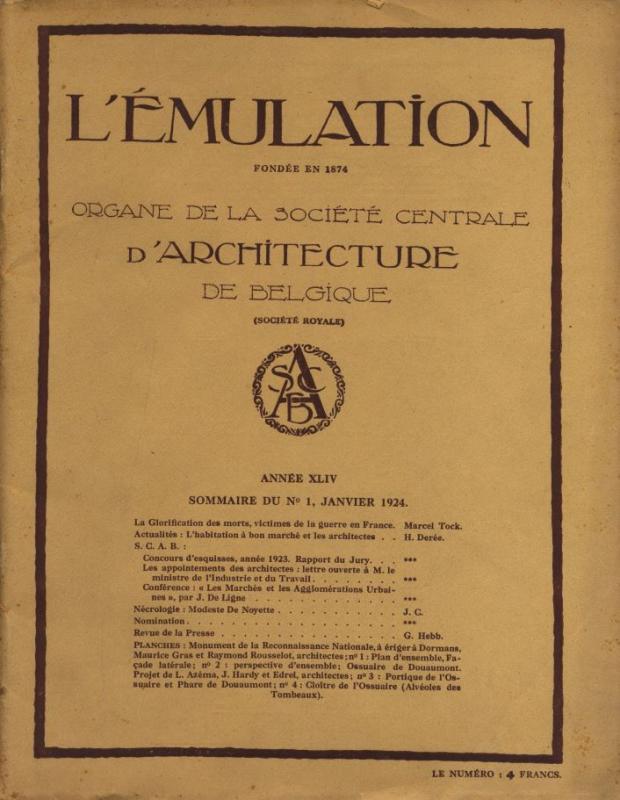 L´ EMULATION. Architecture et urbanisme revue mensuelle de la Société Centrale d'Architecture de Belgique