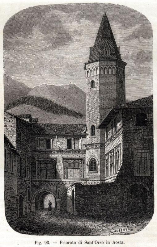 Priorato di Sant’Orso in Aosta (xilografia).
Date	1860
Source	Strafforello Gustavo, La patria, geografia dell'Italia, II. Provincia di Torino, Unione Tipografico-Editrice, Torino, 1890.
Author	Édouard Aubert - Marchand