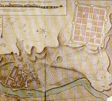 Mapa de la Nueva Sangüesa y nivel que alcanzo la riada de 1787