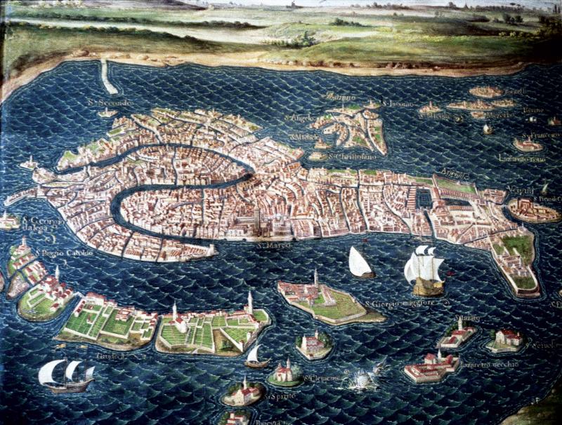 Mapa de Venecia
Representación de la ciudad en Galleria delle Carte Geografiche, de Egnazio Danti. 1580-1583. Museos Vaticanos.