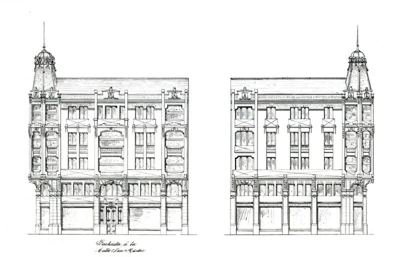 Alzados de la casa de San Martín 43, proyectada en 1914 por Ramón Cortázar.  LABORDA YNEVA, José. Arquitectos en San Sebastián 1880-1930. COAVN. San Sebastián, 2008 