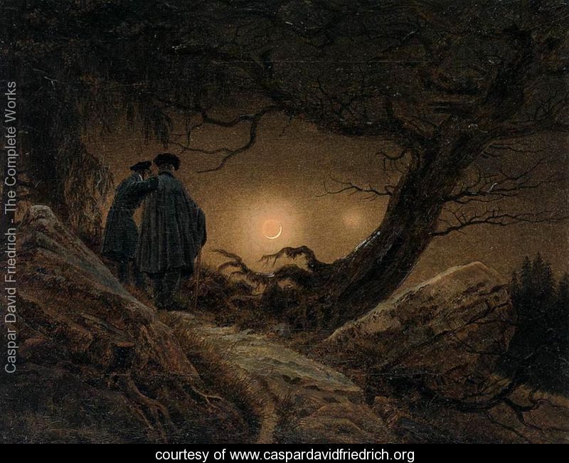 Dos hombres contemplando la luna