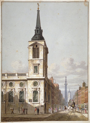 Destruida en el gran incendio de Londres de 1666, que fue una de las 51 iglesias reconstruidas por la oficina de Sir Christopher Wren